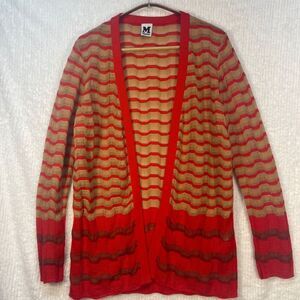 Missoni Orange Striped Knit Open Front Long Sleeve Cardigan Sweater Size 42